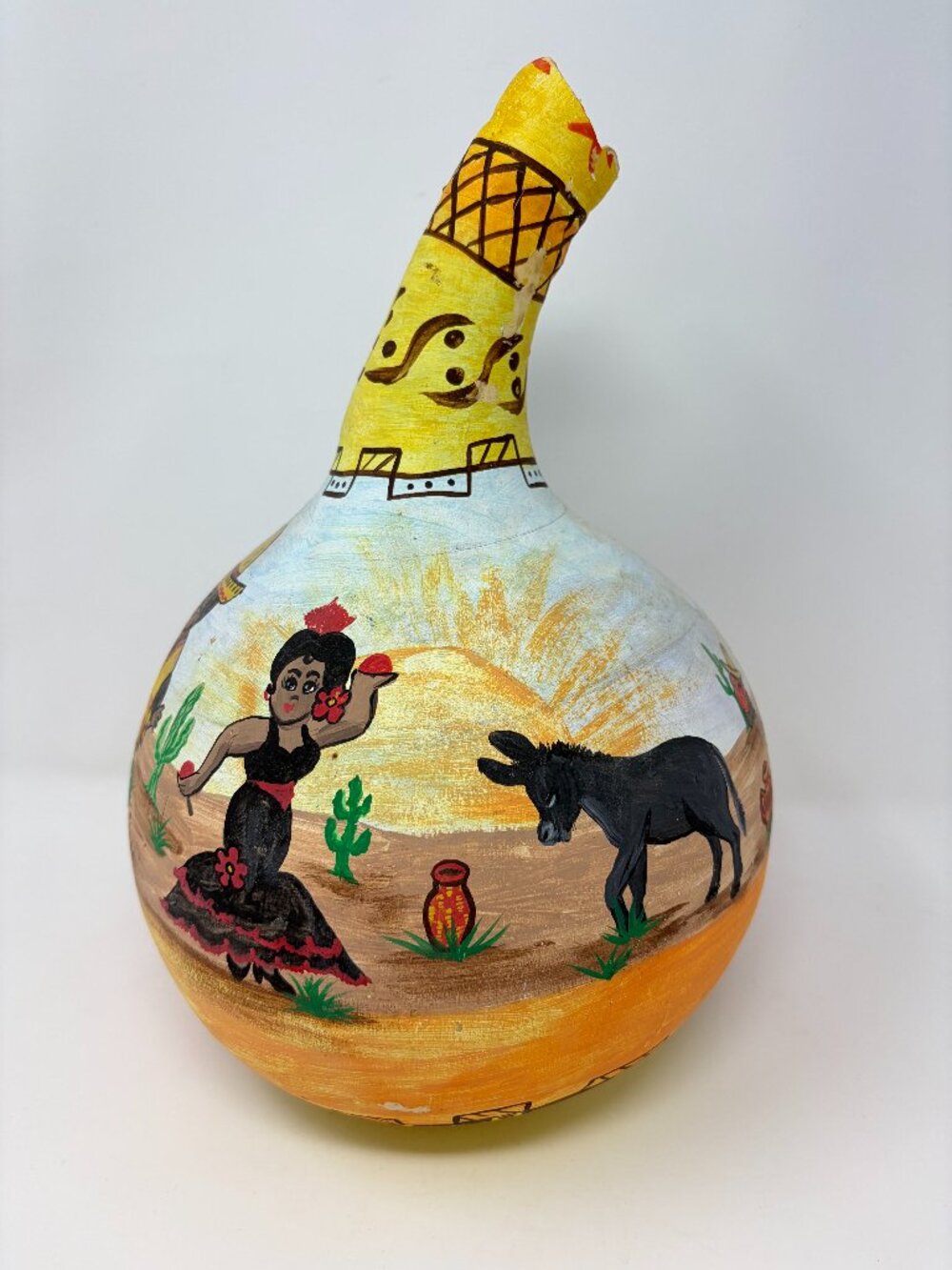 Large Hand Painted Gourd Southwestern Desert Dancers Donkey Cacti Mexican